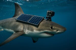 An image of a shark with solar panels