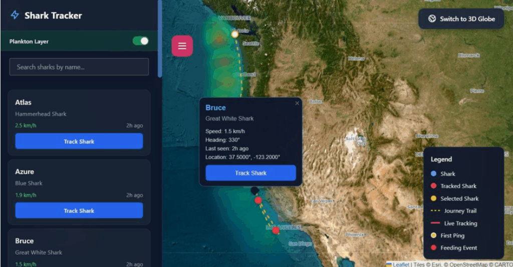 An image showing the app we created for tracking sharks